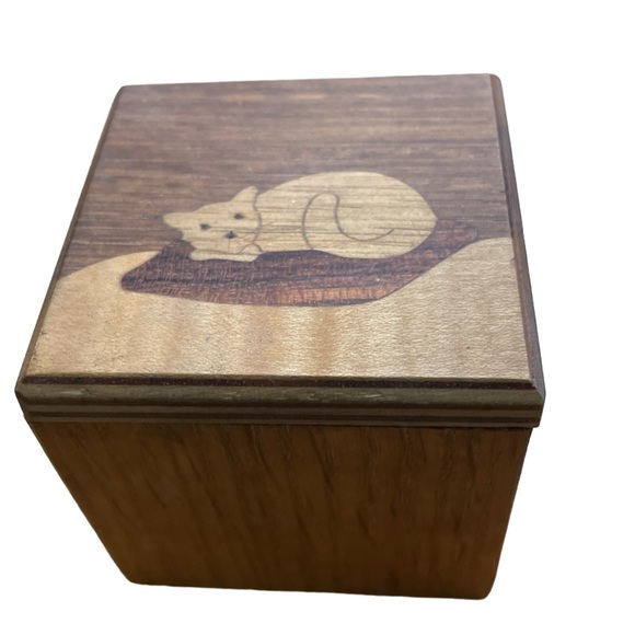 Vintage Round Mountain Woodworks Wooden Cube Jewelry Trinket Box - Picture 2 of 5